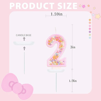 Pink Birthday Candles - Number 2 Candle, Colorful Macaron Candles, 2 Cake Topper, Pink Birthday Decorations for Girl, Sweet Theme Birthday Party Supplies
