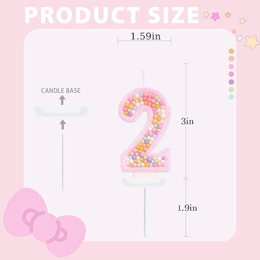 Pink Birthday Candles - Number 2 Candle, Colorful Macaron Candles, 2 Cake Topper, Pink Birthday Decorations for Girl, Sweet Theme Birthday Party Supplies