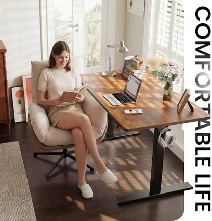 CubiCubi Electric Standing Desk 55 x 24 Inch, Height Adjustable Sit Stand Desk with Memory Presets, Splice Desktop Computer Desk for Home Office, Black Frame/Vintage Brown Top