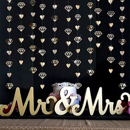 52 Ft Valentines Day Party Decorations Champagne Gold Heart Garland Hanging Paper Diamond Heart Streamer Banner for Engagement Bachelorette Bridal Shower Wedding Anniversary Mothers Day Birthday Party