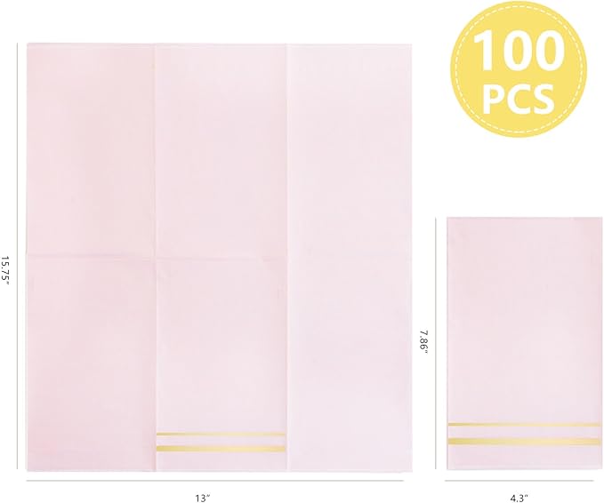 BUCLA 100-Count 3-Ply Disposable Pink Napkins - Pink Paper Napkins Disposable Premium Quality - Dinner Napkins Disposable Soft, Absorbent for Parties, Weddings&Mothers Day