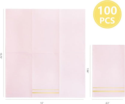 BUCLA 100-Count 3-Ply Disposable Pink Napkins - Pink Paper Napkins Disposable Premium Quality - Dinner Napkins Disposable Soft, Absorbent for Parties, Weddings&Mothers Day