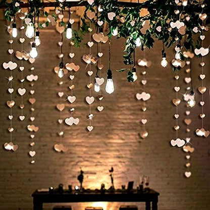 Valentines Day Party Decorations Champagne Gold Heart Garland Metallic Glitter Paper Love Heart Streamer Banner for Anniversary Mothers Day Engagement Bridal Shower Wedding Bachelorette Birthday Party