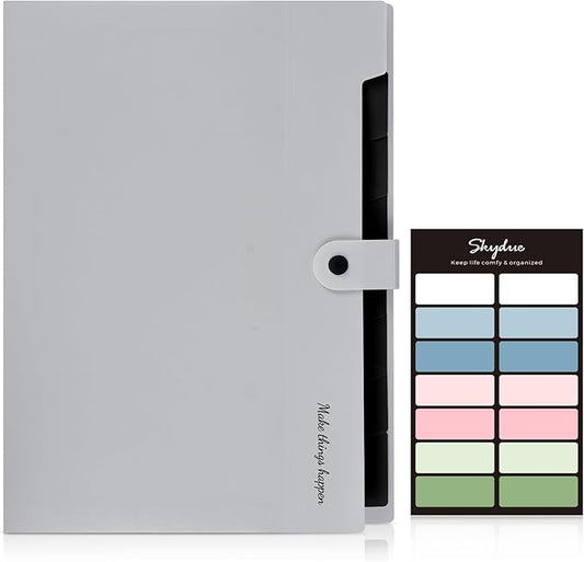 SKYDUE Accordion File Organizer, 8 Pockets Expanding File Folders, Portable Document Paper Organizer, Home College School Office Supplies, Letter Size Gray