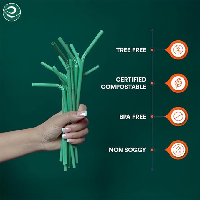 ECO SOUL Straws [500 Count][8.25"] Eco-Friendly Disposable Straws, Cocktail Cold Drink Smoothie Bendable