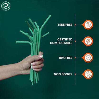 ECO SOUL Straws [200 Count][8.25"] Eco-Friendly Disposable Straws, Cocktail Cold Drink Smoothie Bendable