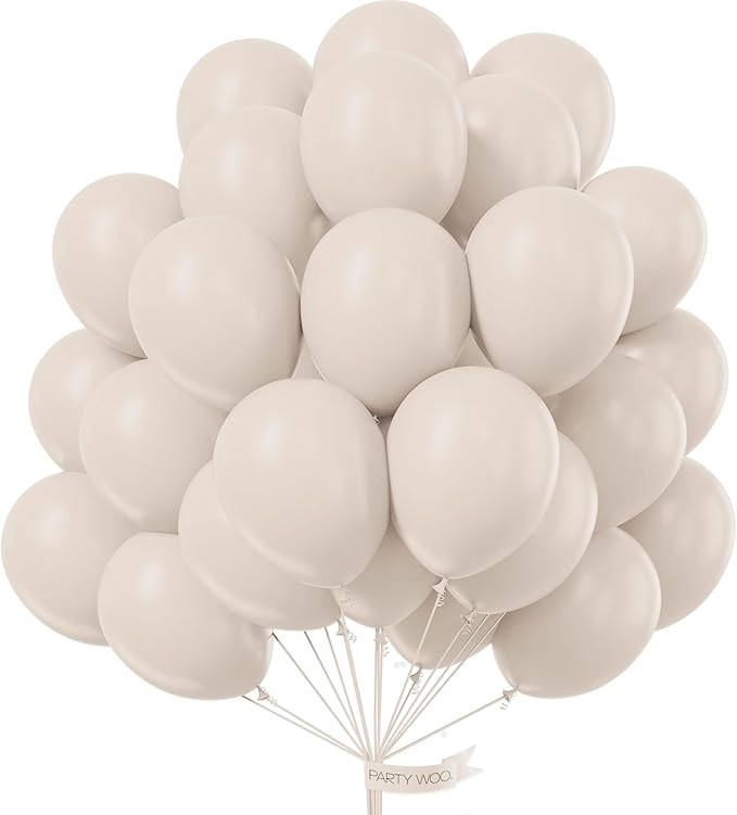 PartyWoo White Sand Balloons 101pcs 12 Inch Off White Beige Cream Ivory Boho Neutral Latex Balloons for Wedding Graduation Baby Shower Anniversary Engagement Birthday Party Decorations White-F12