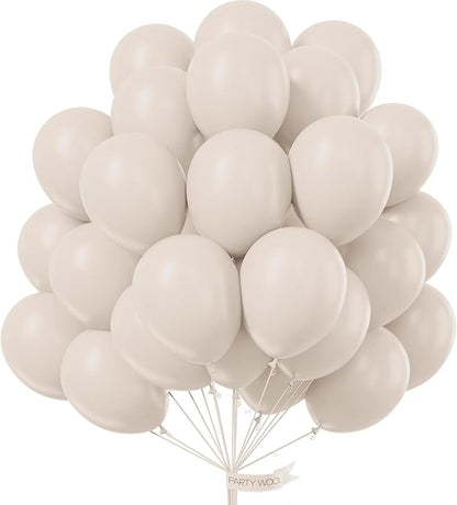 PartyWoo White Sand Balloons 101pcs 12 Inch Off White Beige Cream Ivory Boho Neutral Latex Balloons for Wedding Graduation Baby Shower Anniversary Engagement Birthday Party Decorations White-F12