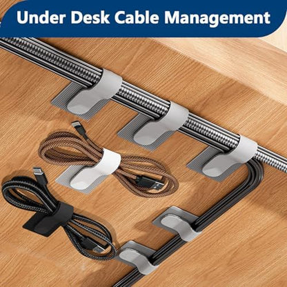 Abnii 50 PCS Hook and Loop Cable Ties, Under Desk Cable Management, White