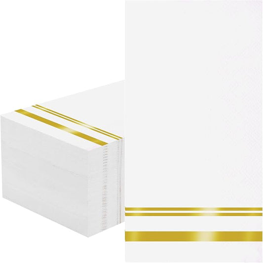100 Pcs White and Gold Napkins - Gold Paper Napkins Disposable - Premium Quality Gold Dinner Napkins for Bathroom Kitchen Wedding Birthday Anniversary Party