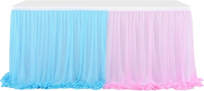 Pink and Blue Table Skirt Gender Reveal Tutu Table Skirt for Rectangle Tables 6ft Birthday Party Baby Shower Gender Reveal Party Decorations