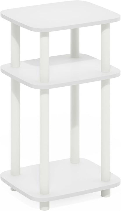 Furinno JUST Side Table, 3-Tier Turn-N-Tube End Table with Open Shelf, Round Curve Corner Night Stand, Bedside Table, Easy Assembly, for Living Room, Bedroom, White