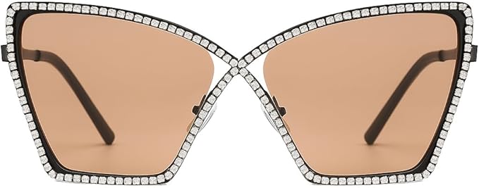 bullabulling Vintage 90s Rimless Rhinestone Sunglasses Fashion Rhombus Crystal diamond Y2K Candy Color Cat Eye Party Glasses
