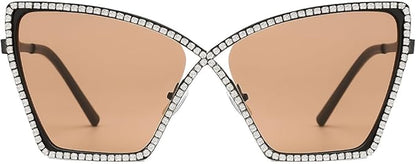 bullabulling Vintage 90s Rimless Rhinestone Sunglasses Fashion Rhombus Crystal diamond Y2K Candy Color Cat Eye Party Glasses