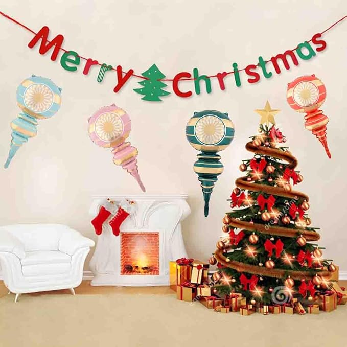 Christmas Ballooons Set Christmas Gourd Balloons Xmas Mylar Colorful Balloons Kit for Christmas-Themed Party Birthday Party Supplies Decorations 4 PCS