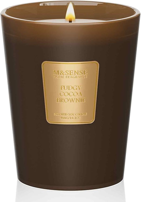 M&SENSE Fudgy Cocoa Brownie Scented Candle Home Decor, Natural Soy Wax,14.1oz 60 Hours Long Lasting Slow Burning, Aromatherapy Fall Winter Candle, Festival Christmas Thanksgiving Housewarming Gifts