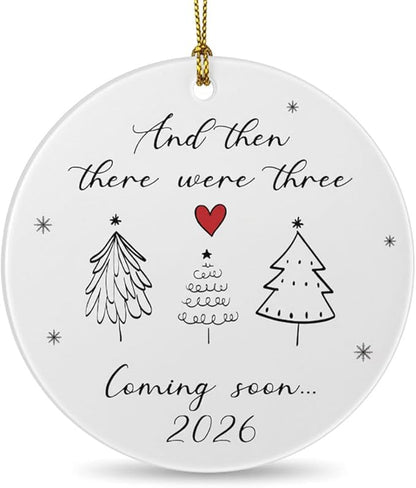 Baby Coming Soon 2026, Baby Announcement Christmas Ornament for New Parents, Expecting Couple, Promoted to Grandparents Gift, Baby Reveal Keepsake Decor (Three Tree)
