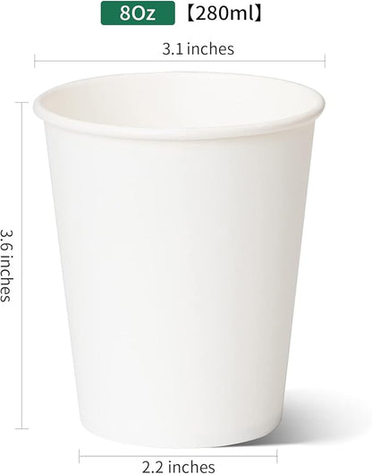 RACETOP 1000 pack 8 oz Paper Coffee Cups Disposable, Hot Coffee Cups 8oz, Office Coffee Cup (8 oz 1000 pack) (white, 1000)