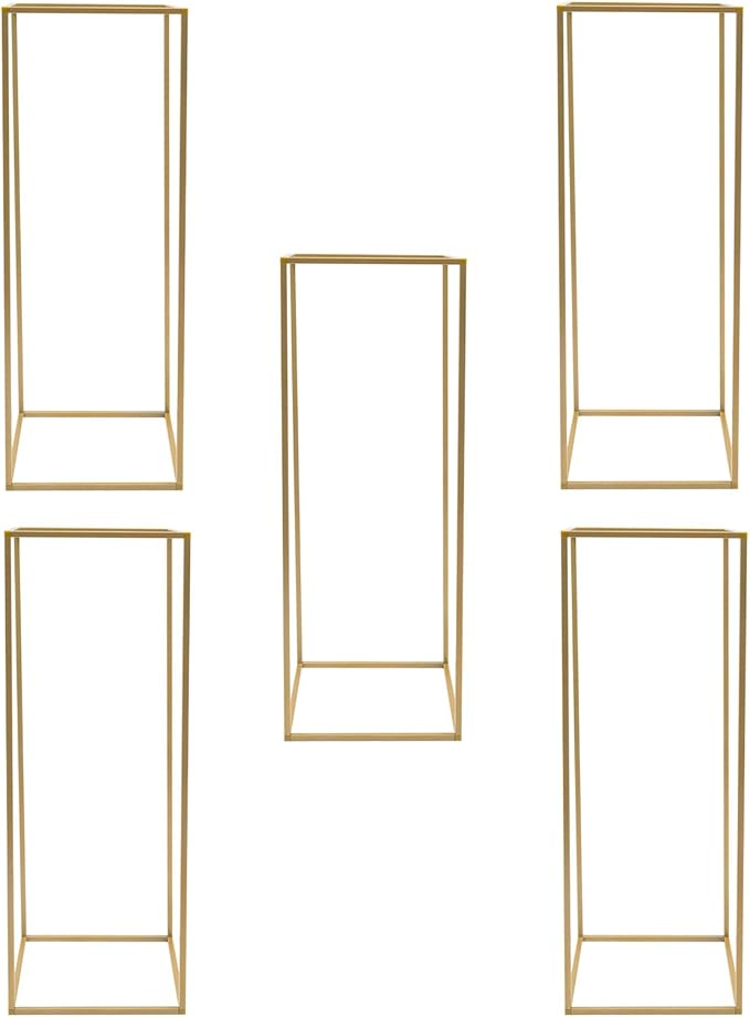 Gold Flower Stand, 5PCS Metal Column Geometric Flower Stand Floor Vase Tables Centerpieces Gold Tall Floral Display Rack Decorations Reception Floral Center Pieces for Wedding T-Stage Bar
