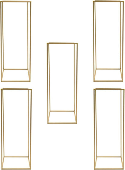 Gold Flower Stand, 5PCS Metal Column Geometric Flower Stand Floor Vase Tables Centerpieces Gold Tall Floral Display Rack Decorations Reception Floral Center Pieces for Wedding T-Stage Bar