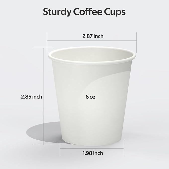100 Count 6 oz Coffee Cups, Leak-Free Food Safe Paper Cups 6 oz, Disposable 6oz White Paper Cups for Cold and Hot Drinks