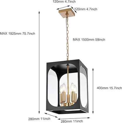 BONLICHT Large Outdoor Pendant Light Fixture 5 Light Modern Black Brass Outdoor Chandelier Porch Light with Clear Glass Exterior Pendant Lamp Ceiling Mount Hanging Lantern for Hallway Entrance Outside