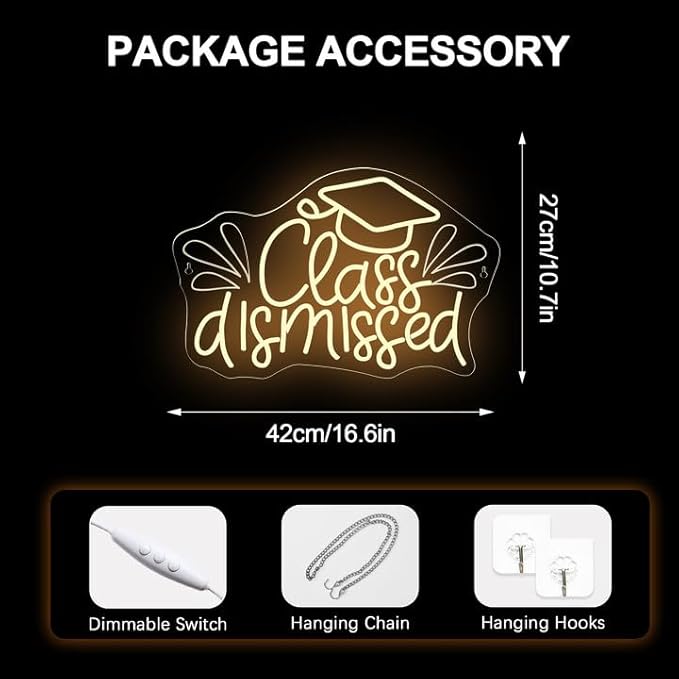 NOSUN Class Dismissed Neon Sign Class Neon Signs for Wall Decor Warm White LED Signs for Classmates friends family USB Neon Word Sign for Party Club Light Up Sign The best gift for graduating friend
