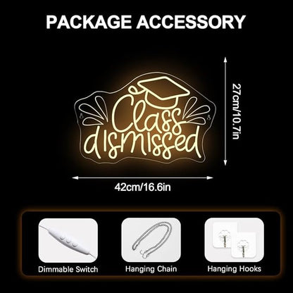 NOSUN Class Dismissed Neon Sign Class Neon Signs for Wall Decor Warm White LED Signs for Classmates friends family USB Neon Word Sign for Party Club Light Up Sign The best gift for graduating friend
