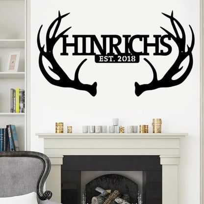 Personalized Deer Antler Metal Sign, Custom Ranch Name Sign with Year, Rustic Hunting Lodge Wall Art, Farmhouse Cabin Outdoor Decor, Gift for Hunters, Men, Family, Anniversary or Housewarming