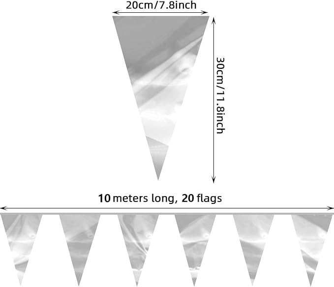 130FT Silver Glitter Triangle Pennant Banner Flag Metallic Bunting Fabric Garland for Christmas Graduation Wedding Engagement Anniversary Bachelorette Birthday Bridal Shower Valentine's Party Decor