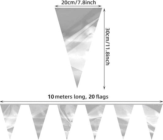 130FT Silver Glitter Triangle Pennant Banner Flag Metallic Bunting Fabric Garland for Christmas Graduation Wedding Engagement Anniversary Bachelorette Birthday Bridal Shower Valentine's Party Decor