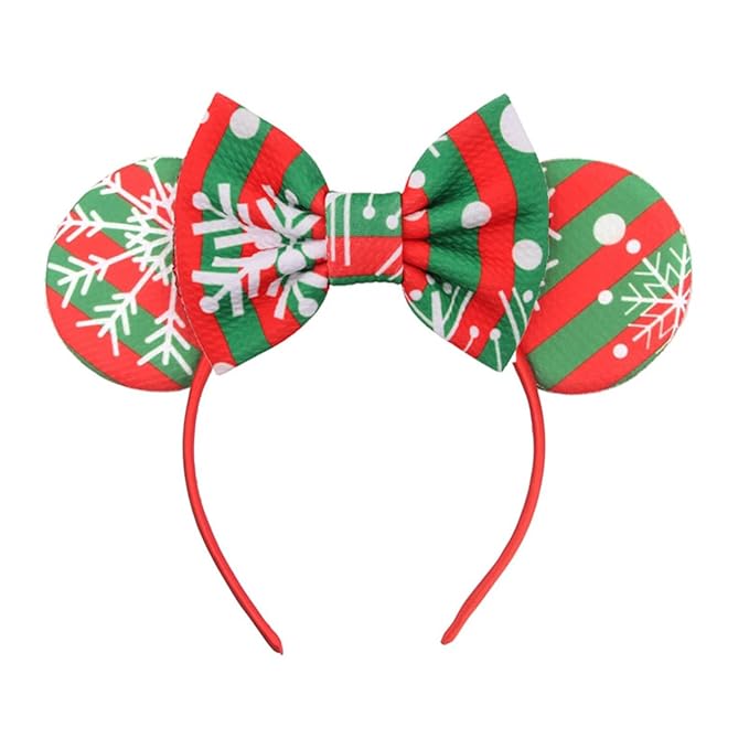 ANIUHL Christmas Mouse Ears Headband Polka Dot Snowflake Angel Rhinestone Hairband Sequin Bow Hair Hoop Headpiece for Party Favors
