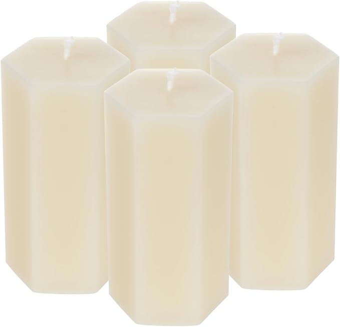 4PCS Hexagon Beeswax Pillar Candles,Large Handmade Pure Beeswax Candle,Unscented Smokeless，2 * 4",18H, White