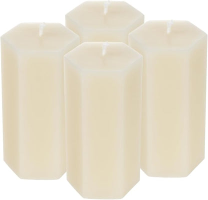 4PCS Hexagon Beeswax Pillar Candles,Large Handmade Pure Beeswax Candle,Unscented Smokeless，2 * 4",18H, White