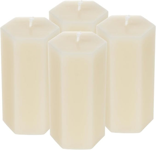 4PCS Hexagon Beeswax Pillar Candles,Large Handmade Pure Beeswax Candle,Unscented Smokeless，2 * 4",18H, White