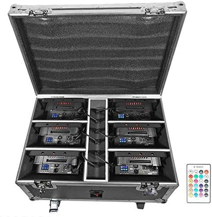 Rockville Best Pack 60 (6) Black 54W Battery Wash Lights, RGBWA+UV, Wireless DMX, Charging Case, Long-Life Battery, LCD Display, for DJs and Events