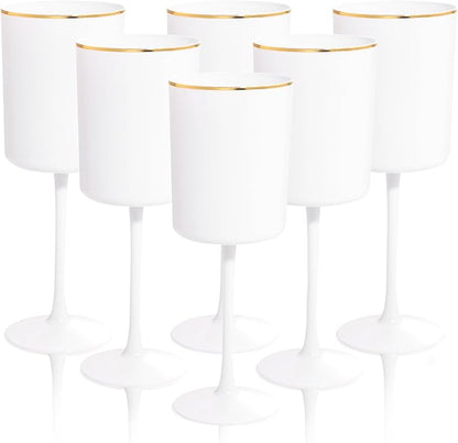 Ciaell 12 Pack White Plastic Wine Glasses with Stem - 10 Oz White and Gold Disposable Wine Glasses for Parties & Thanksgiving & Weddings & Poolside & Toasting & Outdoors & Graduation