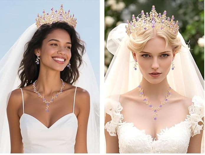 Kamirola Tiaras and Crowns for Women,Tiaras Earrings Necklace, Crystal Bridal Jewelry Set (TR48)