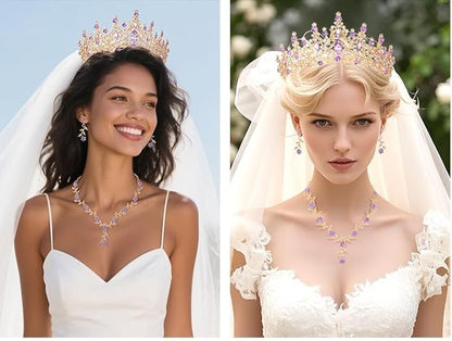Kamirola Tiaras and Crowns for Women,Tiaras Earrings Necklace, Crystal Bridal Jewelry Set (TR48)