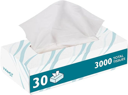 Morcon Valay Facial Tissue Paper | Soft, Absorbent Hand and Face Wipes, Premium Facial Tissues Boxes for Personal Care, 30 Pack of White 2-Ply Tissues | 100 sheets Per Box