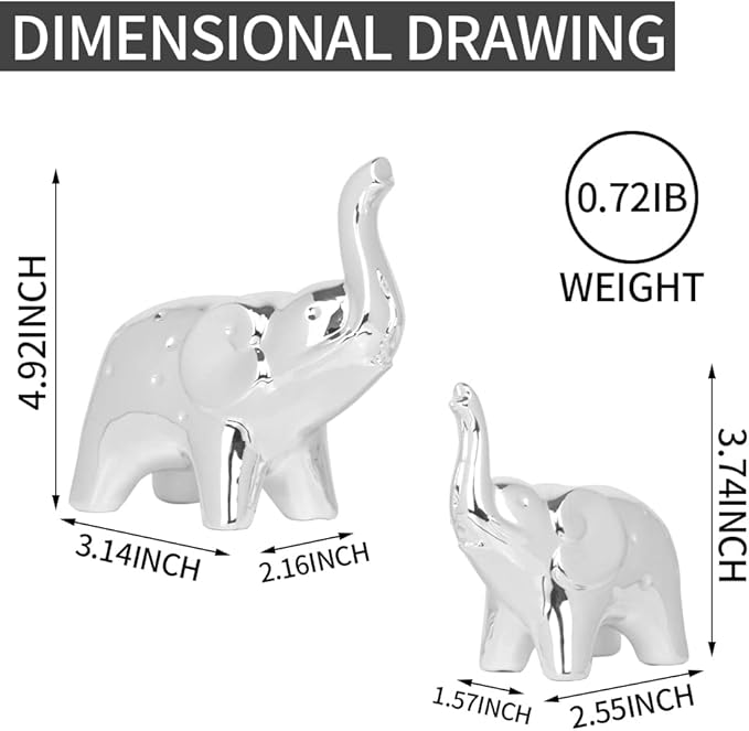 prosfalt A Pair Elephant Statue Home Decor,Modern Style Figurines,Sculpture for Office Desktop Bookshelf Living Room (Ceramics Silver)