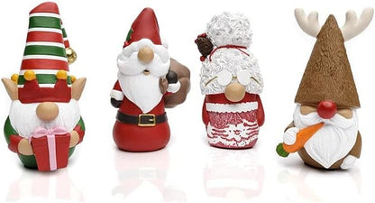 Madanar Resin Christmas Gnomes 4 Piece Set Tiered Tray Shelf Kitchen Table Holiday Decorations - Elf, Santa, Mrs. Claus, & Reindeer (Christmas)