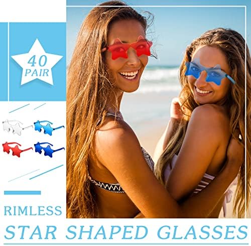 Cindeer 40 Pairs Rimless Star Shape Sunglasses Colorful Transparent Sunglasses Pentagram Glasses for Party