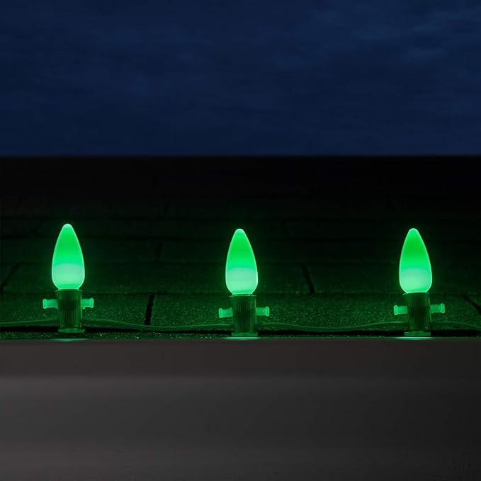 Wintergreen Lighting C9 OptiCore LED Commercial Outdoor Christmas Lights – Heavy Duty Christmas String Lights; Green Wire (50 Lights, 50 ft, Green Smooth/Opaque)