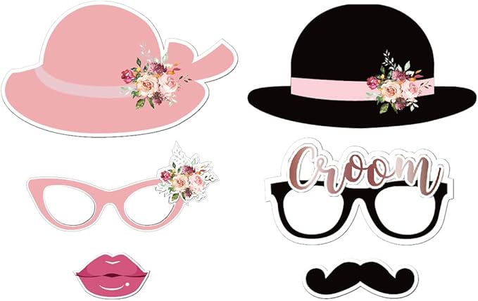 HARZHI Photo Booth Props Kit for Birthday Wedding Party Supplies Carnival Crazy Dance Decor Photobooth Funny Cute Holiday Selfie Supplies Masked Ball (32 Pcs Wedding)