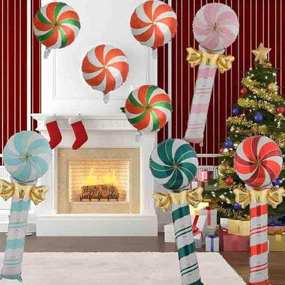 Christmas Ballooons Set Lollipop Windmill Balloons Colorful Candy Cane Swirl Balloons for Christmas-Themed Party Birthday Party Supplies Decorations 8 PCS