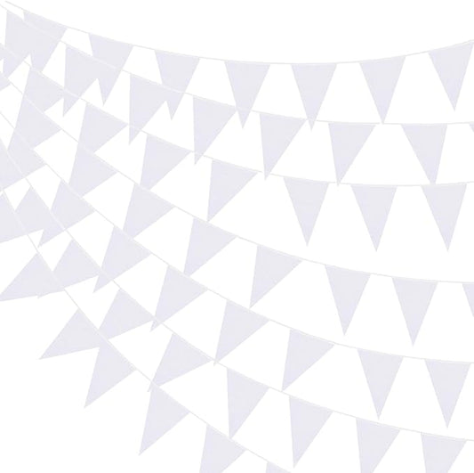 100 Feet Pennant Banners Flags 75 Solid String Triangle Flags for Grand Opening, Carnival Theme Birthday Party Decoration Outdoor Events Classroom Decoration(White)