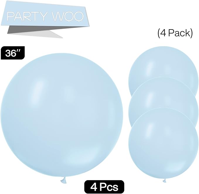PartyWoo Baby Blue Balloons 4pcs 36 Inch Light Pastel Sky Aqua Blue Balloons for Graduation Baby Shower Gender Reveal Weddings Easter Birthday Bachelorette Anniversary Party Decorations Blue-Q13