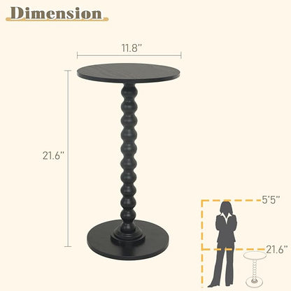Round Side Table, Small Drink Table for Small Spaces, Modern Accent End Table Nightstand with Solid Wood Leg for Living Room, Bedroom, Corners, and Office (Black)