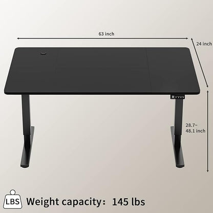 Furmax Electric Height Adjustable Standing Desk Large 63 x 24 Inches Sit Stand up Desk Home Office Computer Desk Memory Preset with T-Shaped Metal Bracket, Black